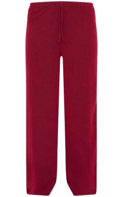Sale PrettyLittleThing Two Tone Crinkle Rib Slouchy Fit Pants Burgundy