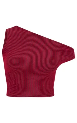 New PrettyLittleThing Two Tone Crinkle Rib Off Shoulder Top Burgundy