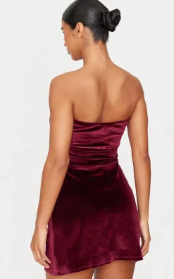 Velvet Bandeau Fold Over Mini Dress-PrettyLittleThing Discount