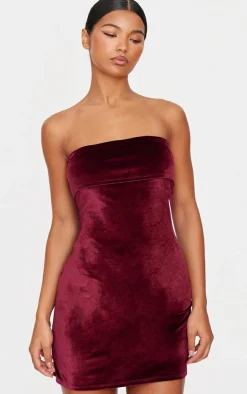 Velvet Bandeau Fold Over Mini Dress-PrettyLittleThing Discount