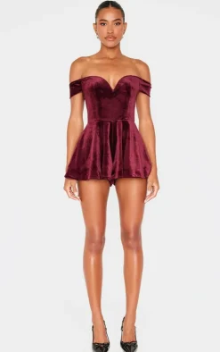 Velvet Bardot Sweetheart Neckline Floaty Romper-PrettyLittleThing Discount