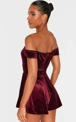 Velvet Bardot Sweetheart Neckline Floaty Romper-PrettyLittleThing Discount