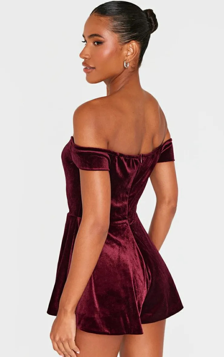 Velvet Bardot Sweetheart Neckline Floaty Romper-PrettyLittleThing Discount