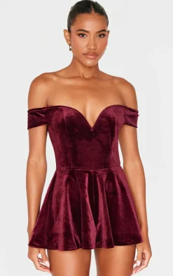 Velvet Bardot Sweetheart Neckline Floaty Romper-PrettyLittleThing Discount