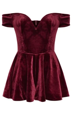Velvet Bardot Sweetheart Neckline Floaty Romper-PrettyLittleThing Discount