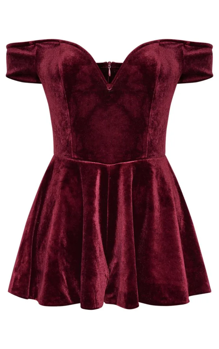 Velvet Bardot Sweetheart Neckline Floaty Romper-PrettyLittleThing Discount