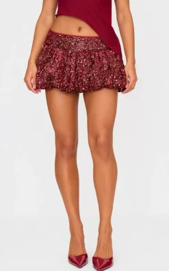 PrettyLittleThing Christmas Party Outfits*Velvet Mixed Sequin Mini Puffball Skirt