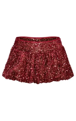 PrettyLittleThing Christmas Party Outfits*Velvet Mixed Sequin Mini Puffball Skirt