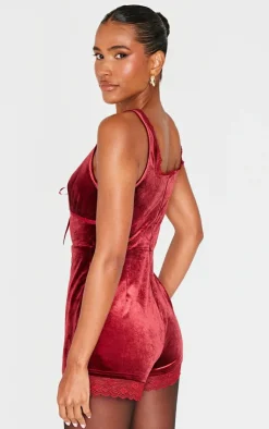 Velvet Ribbon Trim Romper-PrettyLittleThing Best