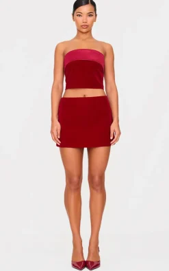 Discount PrettyLittleThing Velvet Satin Foldover Long Top Burgundy