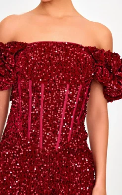 Velvet Sequin Puff Sleeve Romper-PrettyLittleThing Sale