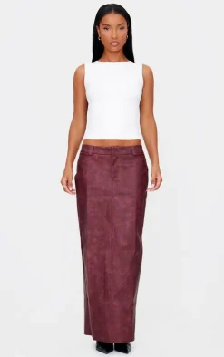 Burgundy Washed Faux Leather Maxi Skirt