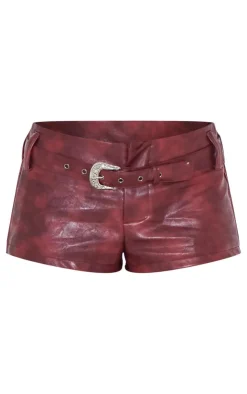 Washed Faux Leather Western Belt Hot Pants-PrettyLittleThing New