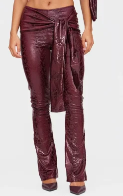 Wet Look Croc Print Knot Detail Low Rise Skinny Flare Pants-PrettyLittleThing New