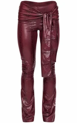 Wet Look Croc Print Knot Detail Low Rise Skinny Flare Pants-PrettyLittleThing New