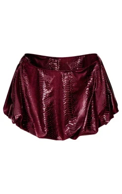 Online PrettyLittleThing Wet Look Croc Print Mini Skirt Burgundy