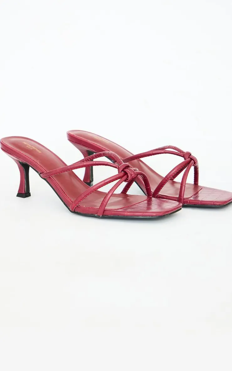 PrettyLittleThing Wide Fit Heels*Wide Fit Croc Pu Square Toe Knotted Heeled Mules