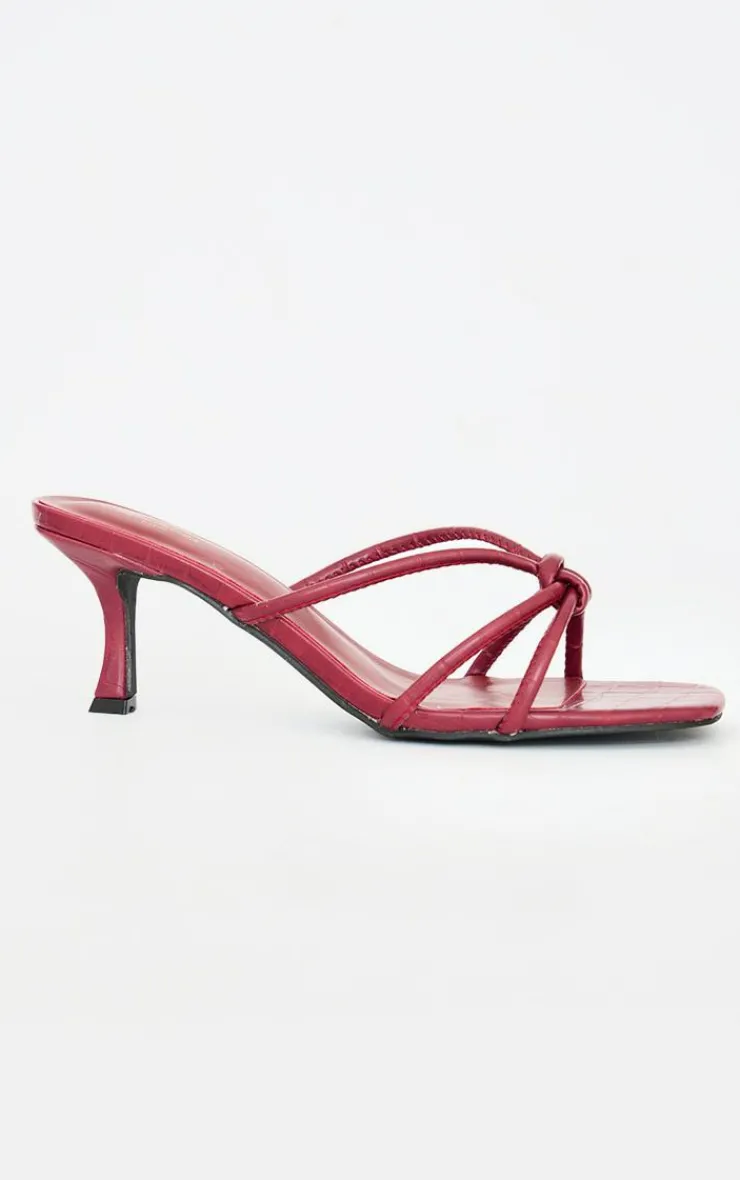PrettyLittleThing Wide Fit Heels*Wide Fit Croc Pu Square Toe Knotted Heeled Mules