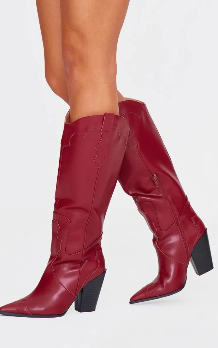 PrettyLittleThing Wide Fit Boots*Wide Fit PU Point Toe Knee High Heeled Western Boots