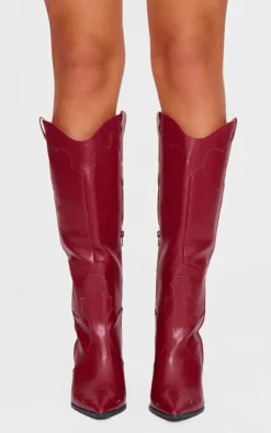 PrettyLittleThing Wide Fit Boots*Wide Fit PU Point Toe Knee High Heeled Western Boots