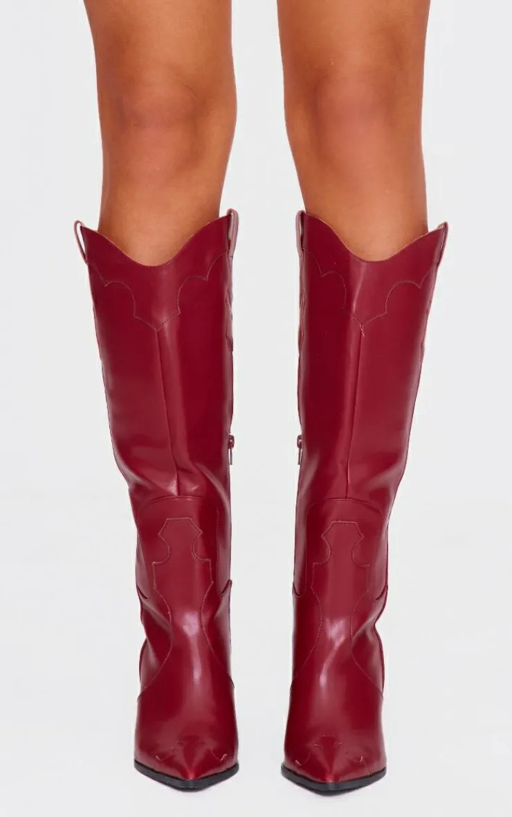 PrettyLittleThing Wide Fit Boots*Wide Fit PU Point Toe Knee High Heeled Western Boots