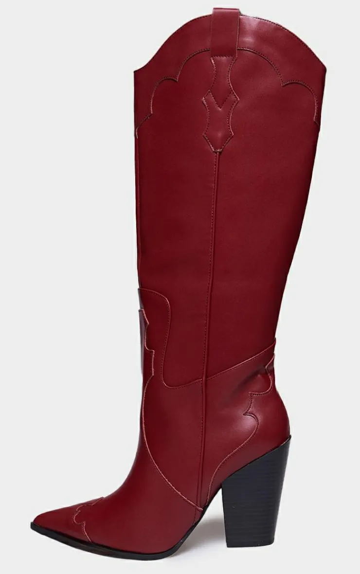 PrettyLittleThing Wide Fit Boots*Wide Fit PU Point Toe Knee High Heeled Western Boots