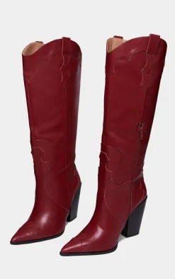 PrettyLittleThing Wide Fit Boots*Wide Fit PU Point Toe Knee High Heeled Western Boots