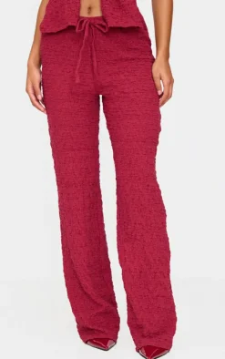 Clearance PrettyLittleThing Wide Leg Textured Pants Burgundy