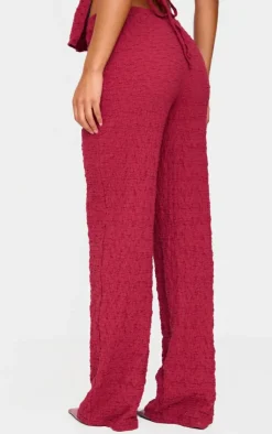 Clearance PrettyLittleThing Wide Leg Textured Pants Burgundy
