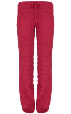 Clearance PrettyLittleThing Wide Leg Textured Pants Burgundy