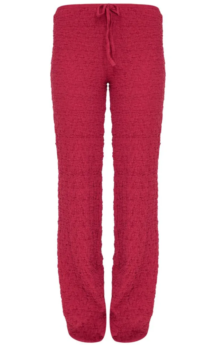 Clearance PrettyLittleThing Wide Leg Textured Pants Burgundy