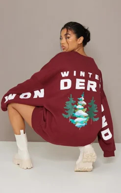 PrettyLittleThing Sweater Dresses*Winter Wonderland Printed Graphic Oversized Sweat Dress