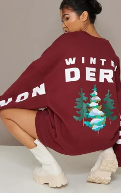 PrettyLittleThing Sweater Dresses*Winter Wonderland Printed Graphic Oversized Sweat Dress