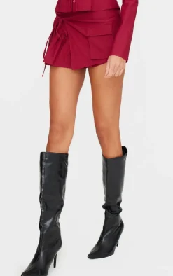 New PrettyLittleThing Woven Frill Cargo Detail Skort Burgundy