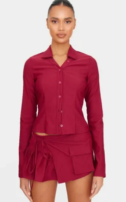 New PrettyLittleThing Woven Frill Cargo Detail Skort Burgundy