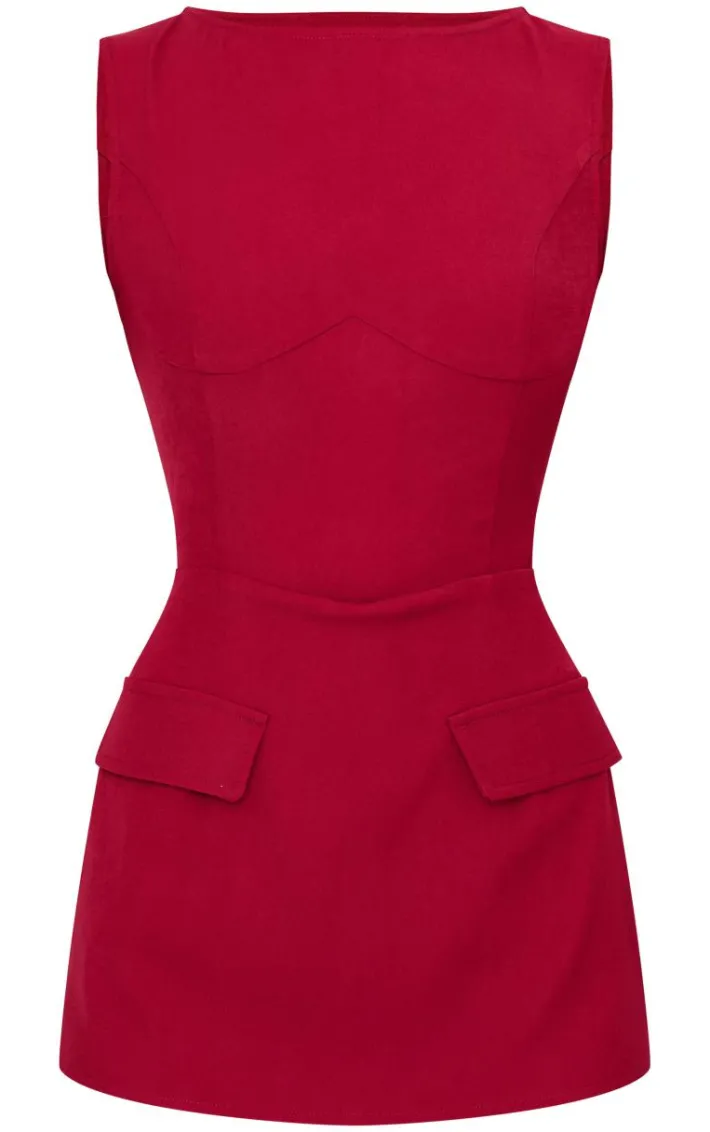 Burgundy Woven Pocket Detail Sleeveless Skort Romper