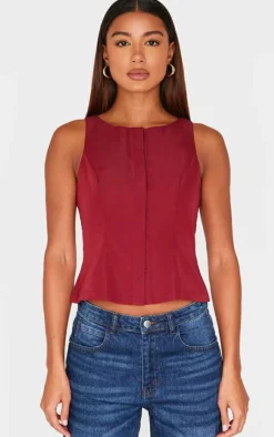 PrettyLittleThing Sleeveless Tops*Woven Vest