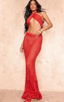 Burnt Orange Crochet Maxi Skirt