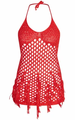 Crochet Tassel Halterneck Mini Dress-PrettyLittleThing Online