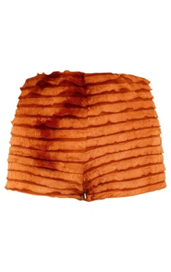 Clearance PrettyLittleThing Frayed Textured Hot Pants Burnt Orange