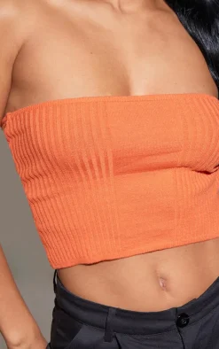 PrettyLittleThing Knitted Tops*Ribbed Style Bandeau Soft Knit Top