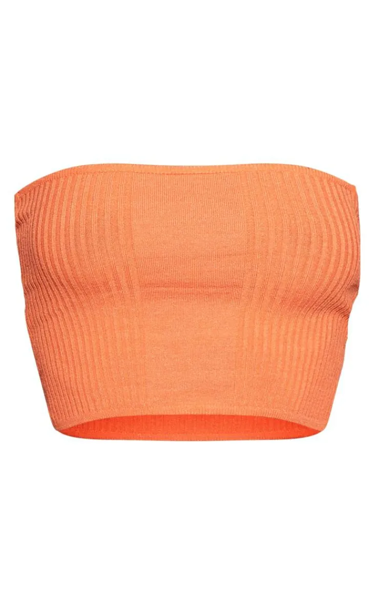 PrettyLittleThing Knitted Tops*Ribbed Style Bandeau Soft Knit Top