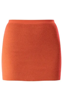 Clearance PrettyLittleThing Two Tone Knit Mini Skirt Burnt Orange