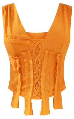 PrettyLittleThing Corsets*Woven Lace Up Fray Detail Corset