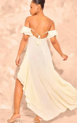 Bardot Ruffle Detail Midi Dress-PrettyLittleThing Hot
