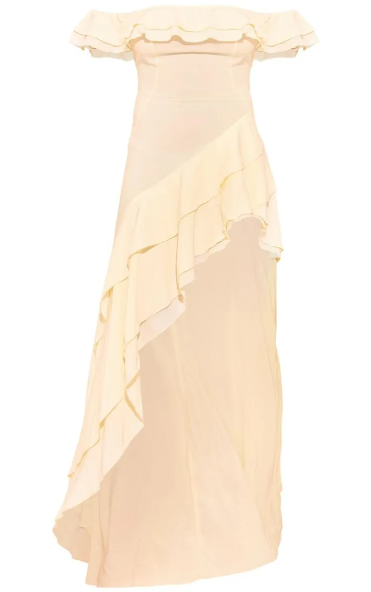 Bardot Ruffle Detail Midi Dress-PrettyLittleThing Hot