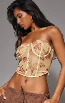 PrettyLittleThing Corsets*Mesh Boned Printed Long Corset