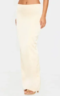 Best PrettyLittleThing Satin Mid Rise Maxi Skirt Butter Cream
