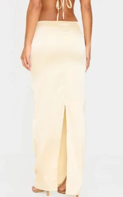 Best PrettyLittleThing Satin Mid Rise Maxi Skirt Butter Cream