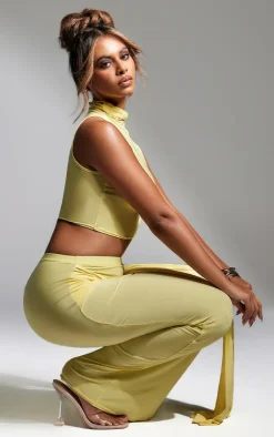 New PrettyLittleThing Slinky Funnel Neck Crop Top Butter Cream